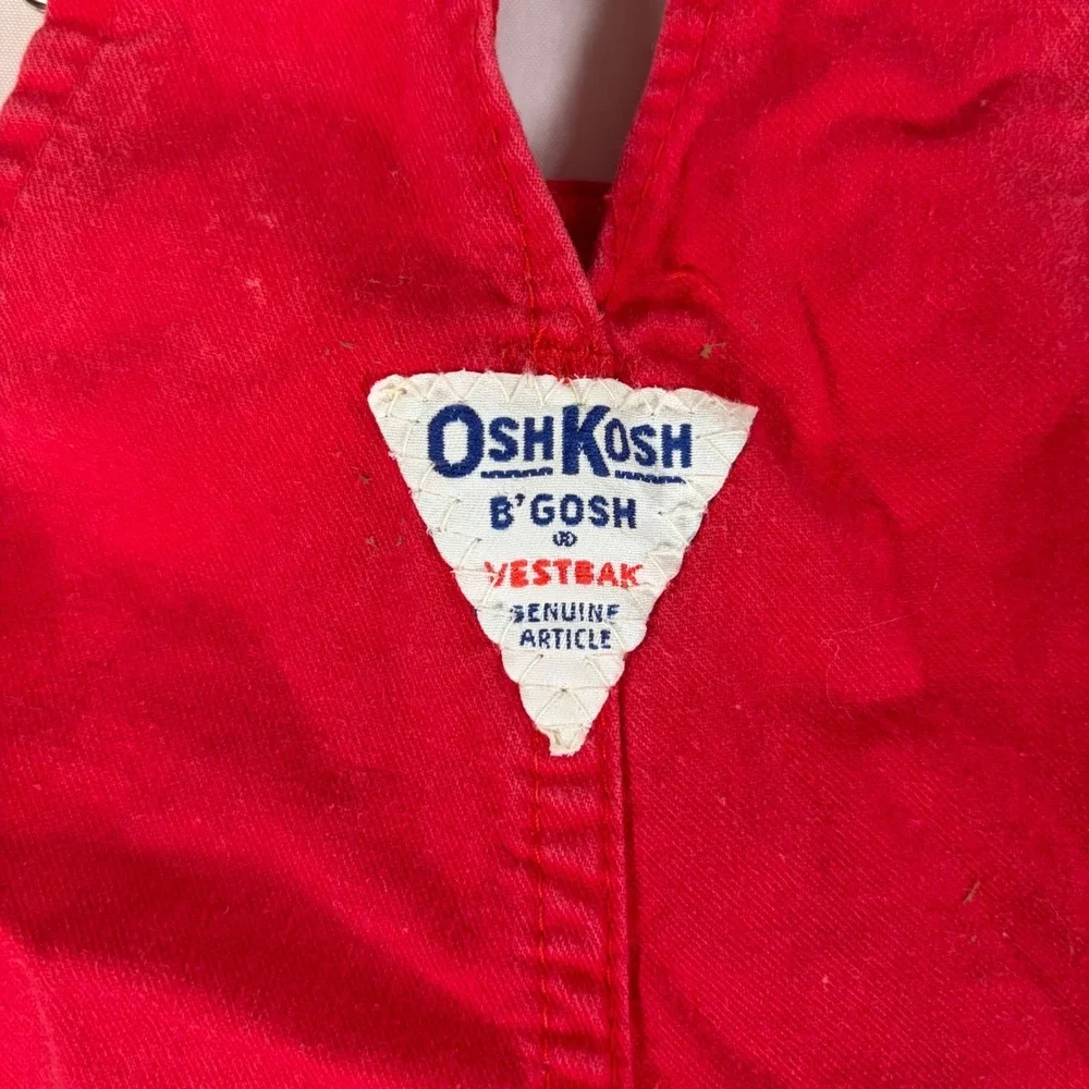 Vtg OshKosh B'gosh Red Cotton Vestbak Shortalls Overalls Made in USA Kids Size 6
